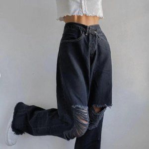 Black High Waist Loose Aesthetic Pants-y2k